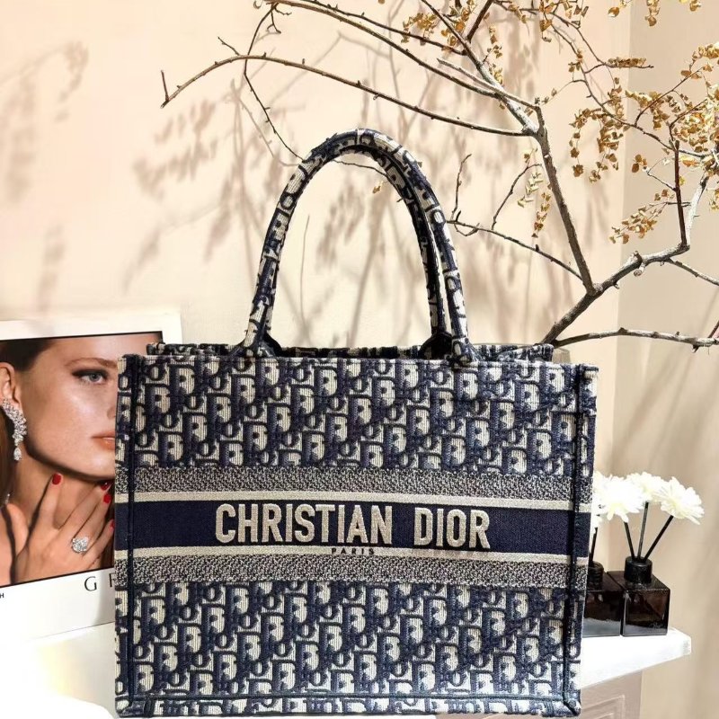 CHRISTIAN DIOR - 深藍Oblique刺繡帆布BookTote托特包 ╻中號-1