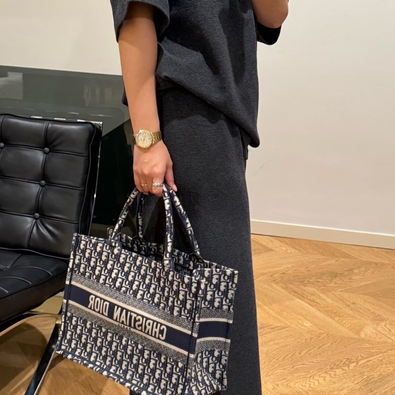 CHRISTIAN DIOR - 深藍Oblique刺繡帆布BookTote托特包 ╻中號-8