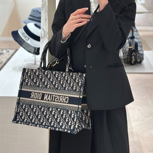 CHRISTIAN DIOR - 深藍Oblique刺繡帆布BookTote托特包 ╻中號-9