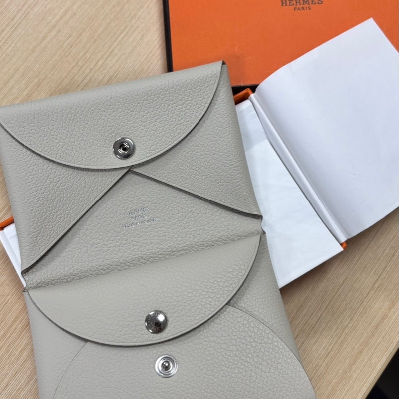 全新 HERMES Calvi Duo冰川白色全皮卡夾 零錢包-0