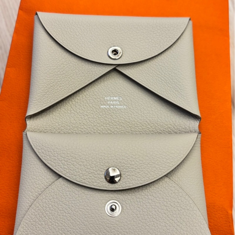 全新 HERMES Calvi Duo冰川白色全皮卡夾 零錢包-2