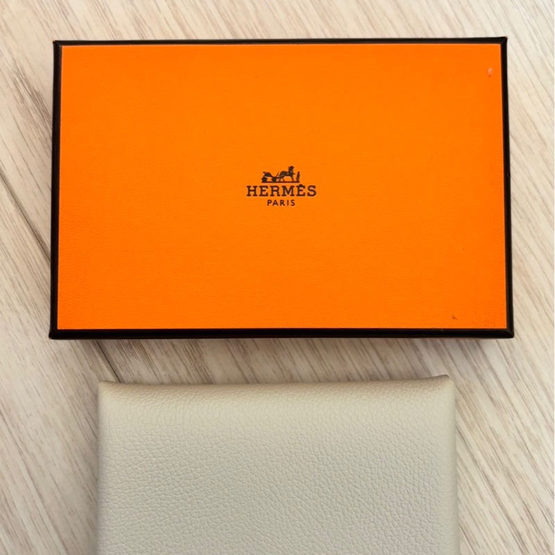 全新 HERMES Calvi Duo冰川白色全皮卡夾 零錢包-3