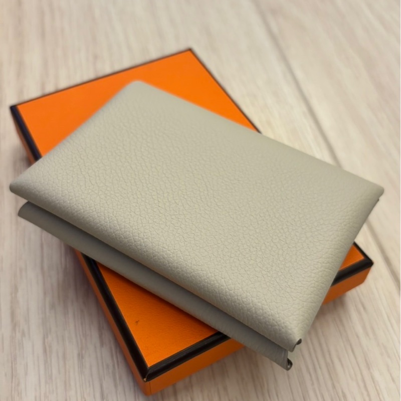 全新 HERMES Calvi Duo冰川白色全皮卡夾 零錢包-5