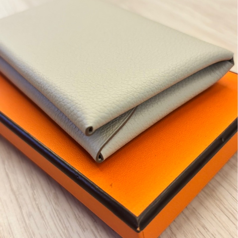 全新 HERMES Calvi Duo冰川白色全皮卡夾 零錢包-7