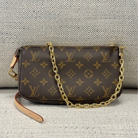 LOUIS VIUTTON 路易威登 麻將包Pochette Accessoires 塗層帆布 金扣 女款 斜背包 手提包 單肩包