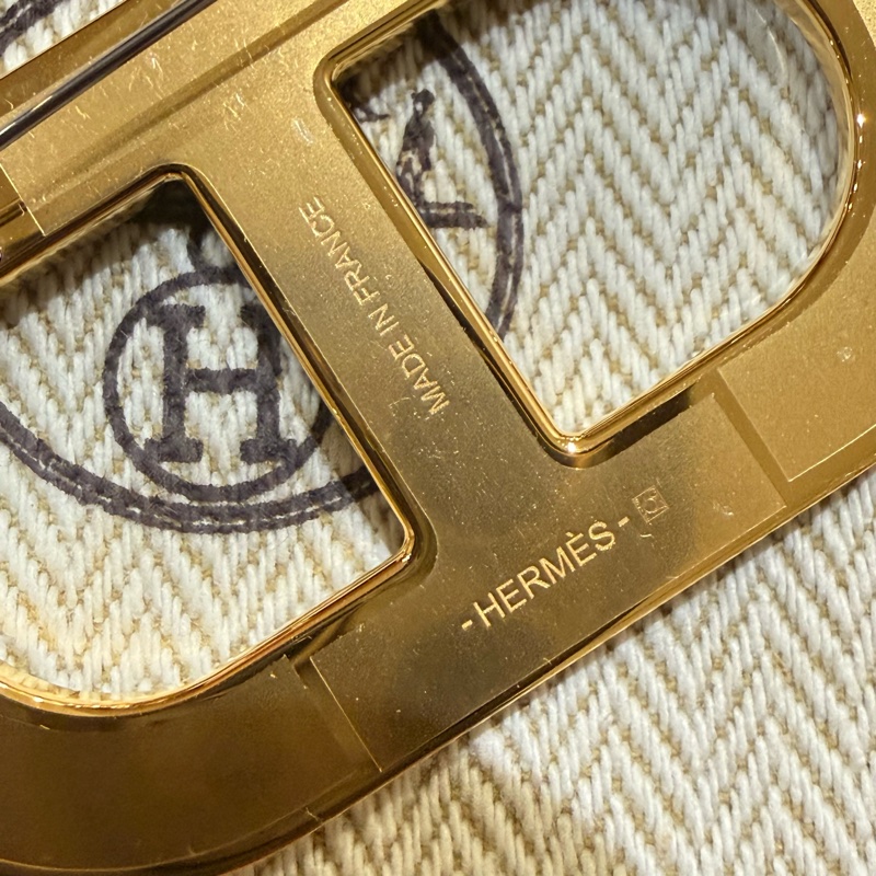 Hermes 黑色鱷魚皮 金色 胸針 心口針 Brooch-2