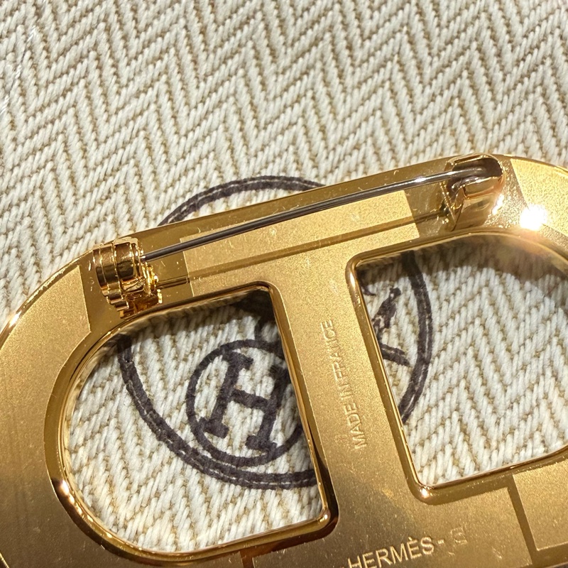 Hermes 黑色鱷魚皮 金色 胸針 心口針 Brooch-3