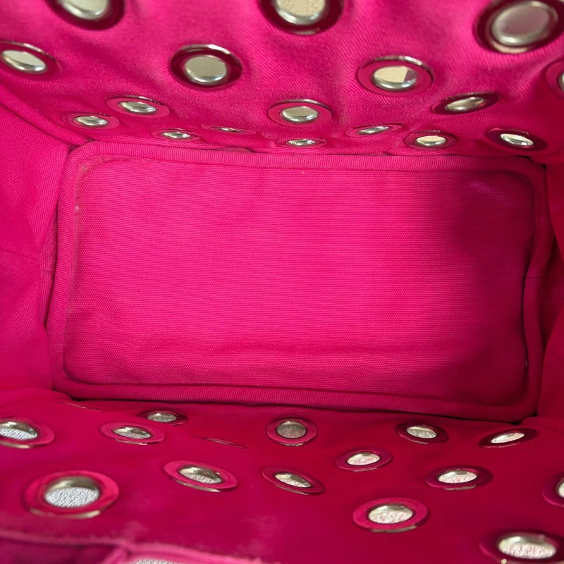 Prada洞洞圓環子母沙灘包粉色帆布 銀扣29*19*14 98新配件子包塵袋-2