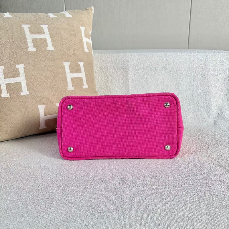 Prada洞洞圓環子母沙灘包粉色帆布 銀扣29*19*14 98新配件子包塵袋-4