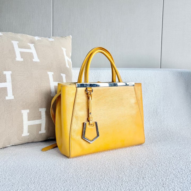 Fendi 2Jours手提斜背包 檸檬黃銀扣26*21*10 98新配件塵袋-5