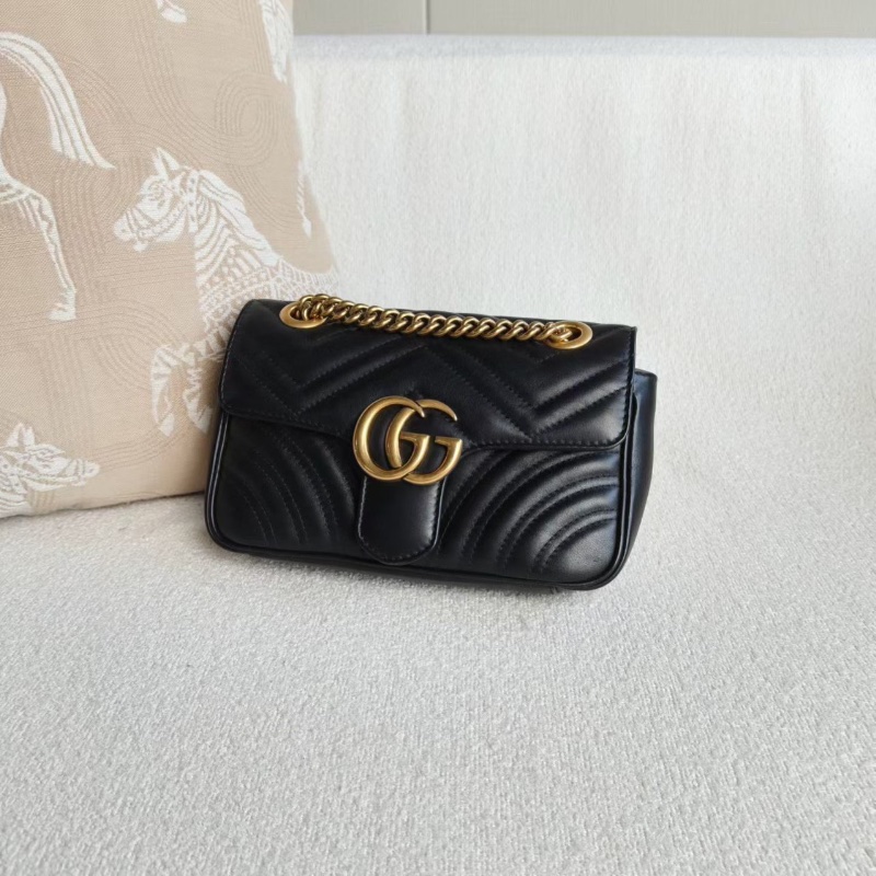 Gucci 黑金Marmont 22鏈條包 22*13*5 99新配件塵袋-3