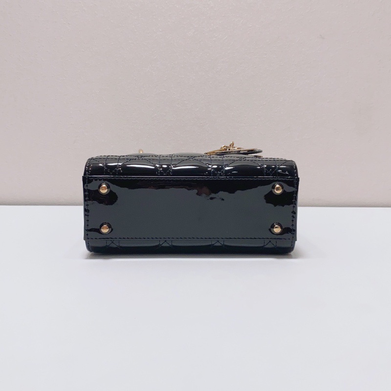 Dior 黑金三格漆皮黛妃包手提肩背斜背包17×14×7cm 99新配件保卡塵袋-4