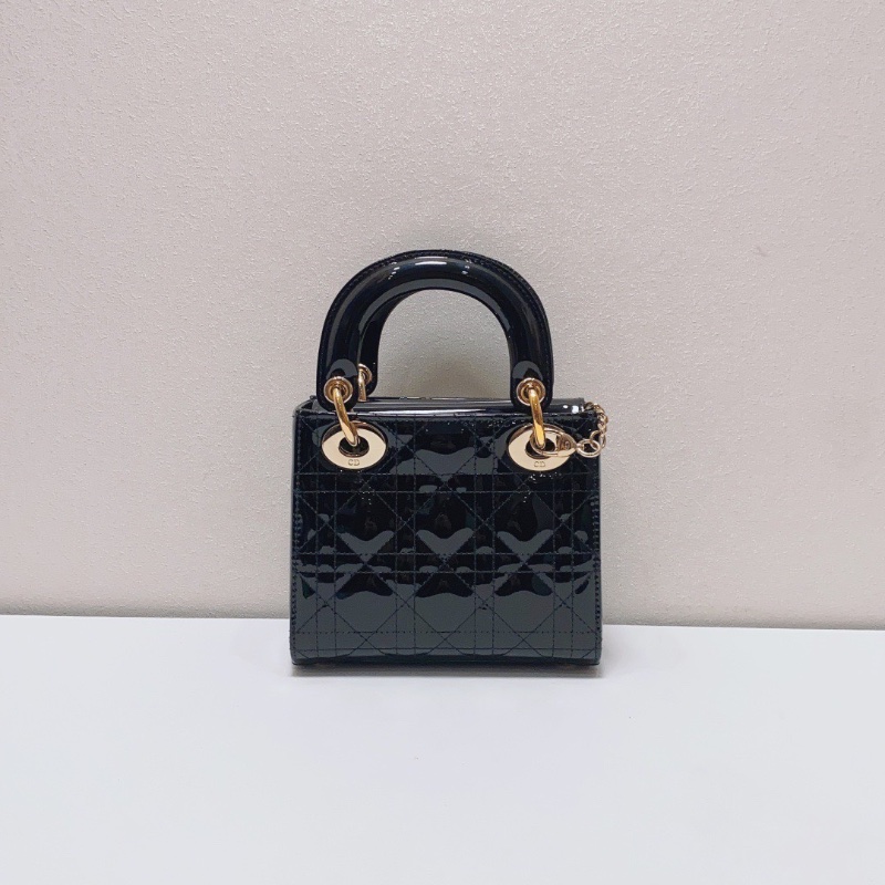 Dior 黑金三格漆皮黛妃包手提肩背斜背包17×14×7cm 99新配件保卡塵袋-6