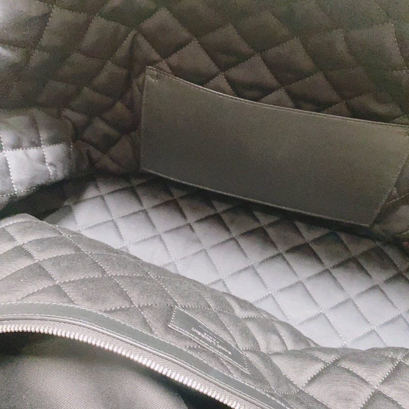 YSL 大號黑銀絎縫牛皮菱格紋旅行袋機場包56×46×19  98新配件塵袋鑰匙-1