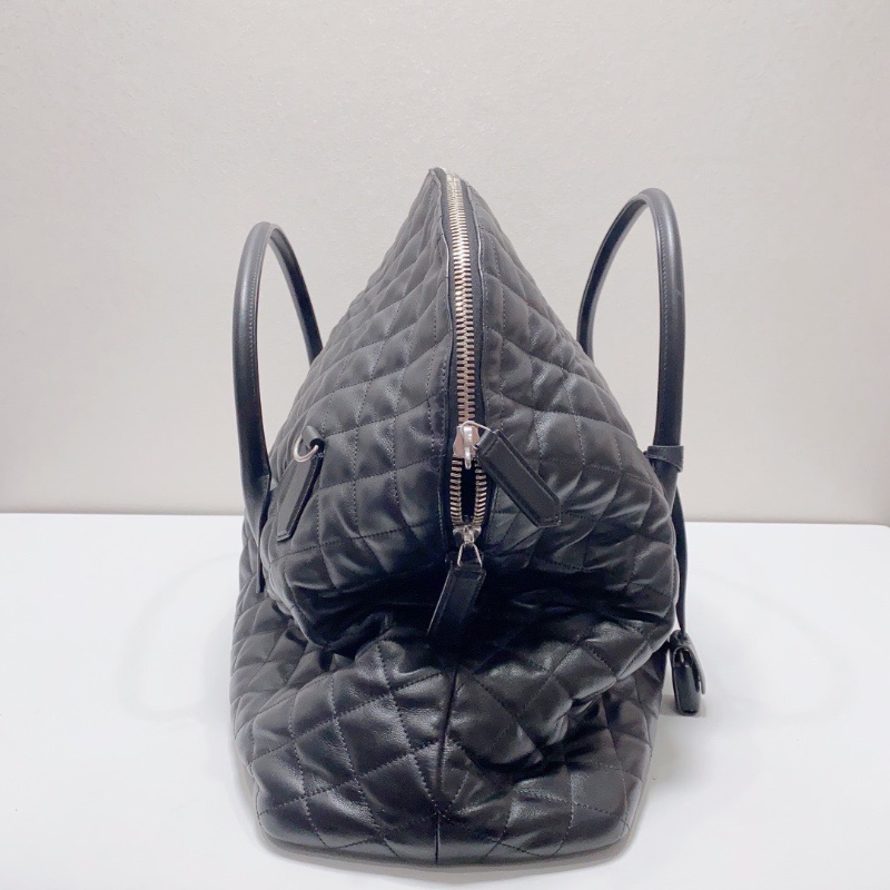 YSL 大號黑銀絎縫牛皮菱格紋旅行袋機場包56×46×19  98新配件塵袋鑰匙-2