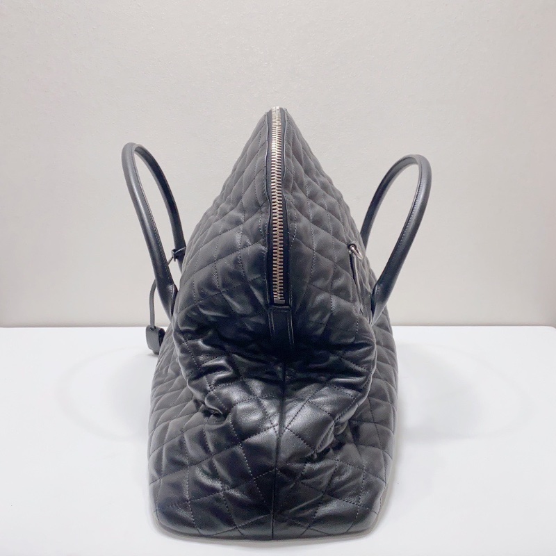 YSL 大號黑銀絎縫牛皮菱格紋旅行袋機場包56×46×19  98新配件塵袋鑰匙-4