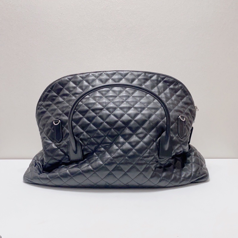 YSL 大號黑銀絎縫牛皮菱格紋旅行袋機場包56×46×19  98新配件塵袋鑰匙-5