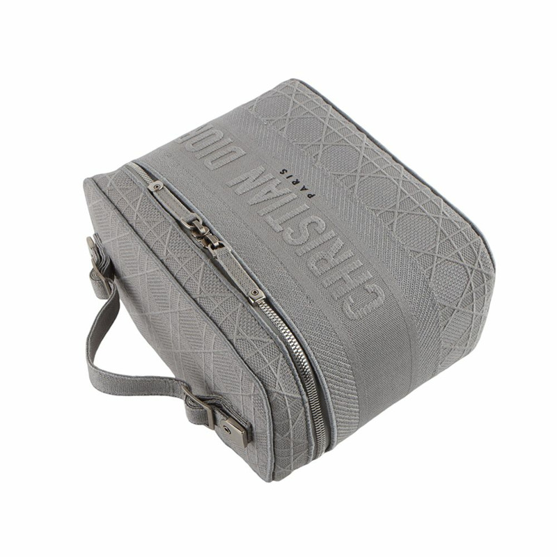 【包稅】DIOR S5480VREY 藤格紋刺繡旅行化妝包手提袋-3
