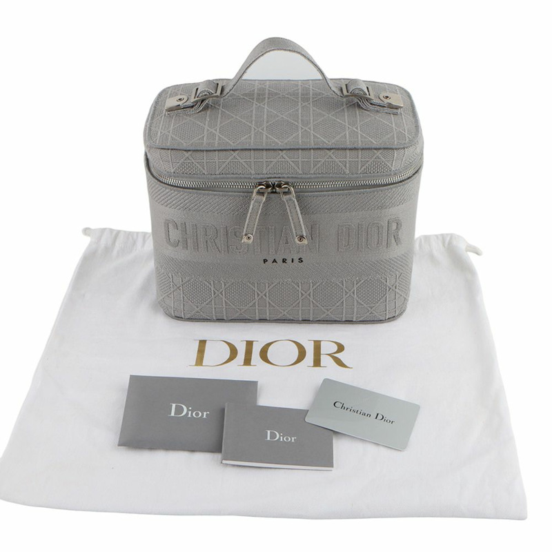 【包稅】DIOR S5480VREY 藤格紋刺繡旅行化妝包手提袋-7