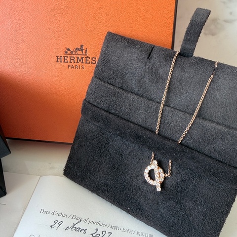閒置近全新✨Hermes Finesse 小Q項鍊項鏈 玫瑰金滿鑽 2023年保證書