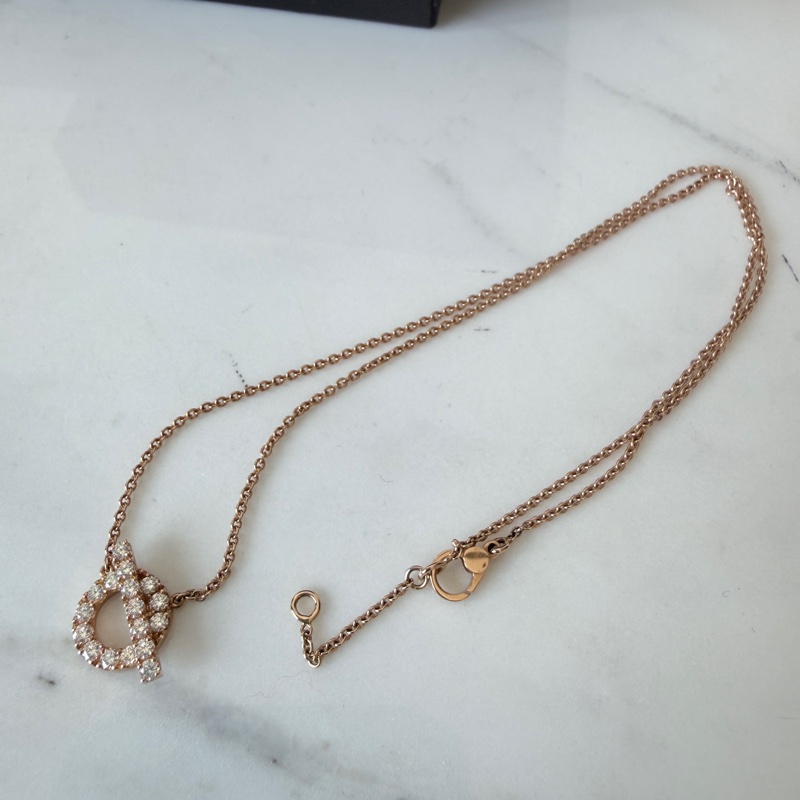 閒置近全新✨Hermes Finesse 小Q項鍊項鏈 玫瑰金滿鑽 2023年保證書-2