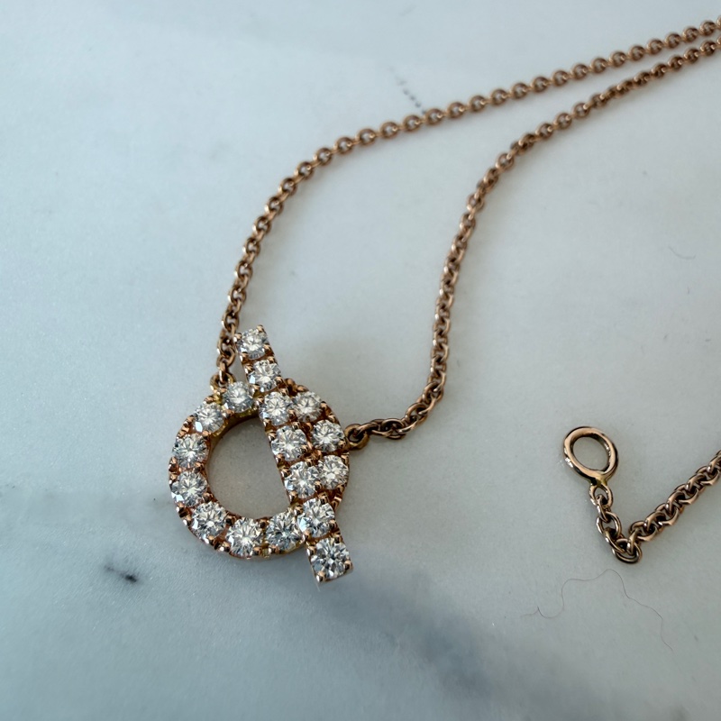 閒置近全新✨Hermes Finesse 小Q項鍊項鏈 玫瑰金滿鑽 2023年保證書-3