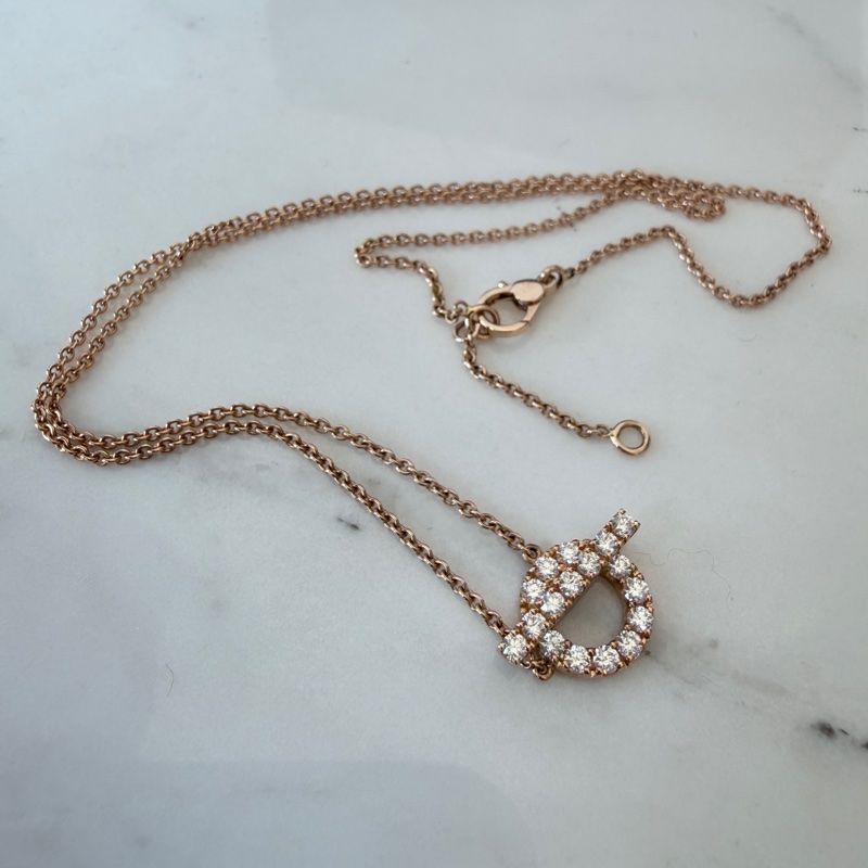 閒置近全新✨Hermes Finesse 小Q項鍊項鏈 玫瑰金滿鑽 2023年保證書-4