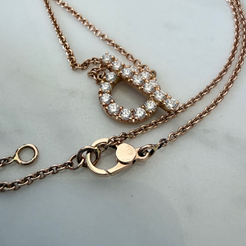 閒置近全新✨Hermes Finesse 小Q項鍊項鏈 玫瑰金滿鑽 2023年保證書-6