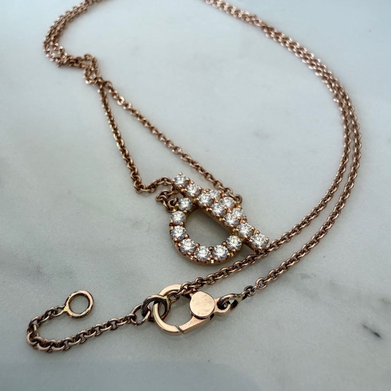 閒置近全新✨Hermes Finesse 小Q項鍊項鏈 玫瑰金滿鑽 2023年保證書-7