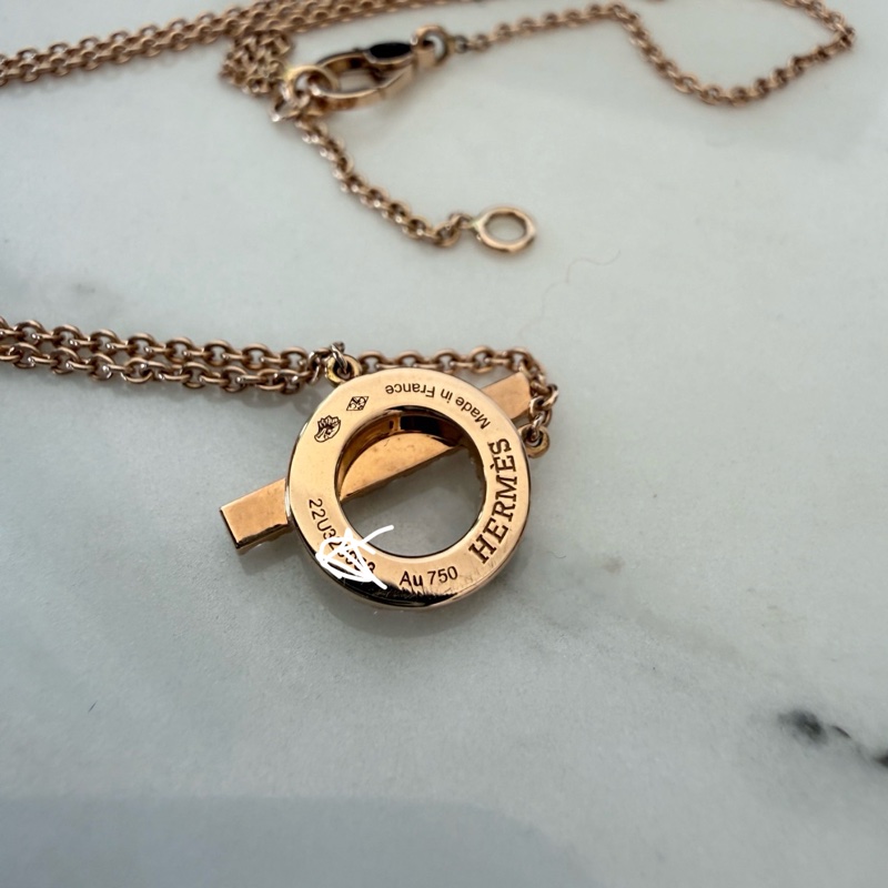 閒置近全新✨Hermes Finesse 小Q項鍊項鏈 玫瑰金滿鑽 2023年保證書-9