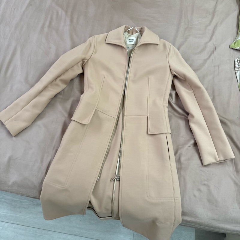 愛馬仕hermes奶茶色氣質高雅款大衣外套風衣-2