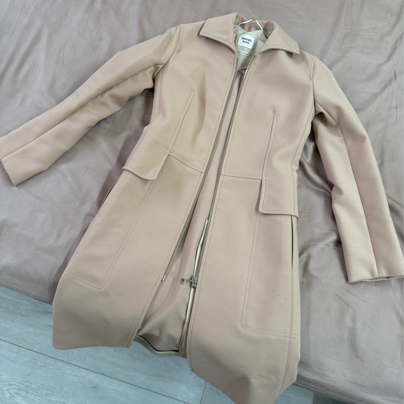 愛馬仕hermes奶茶色氣質高雅款大衣外套風衣-3