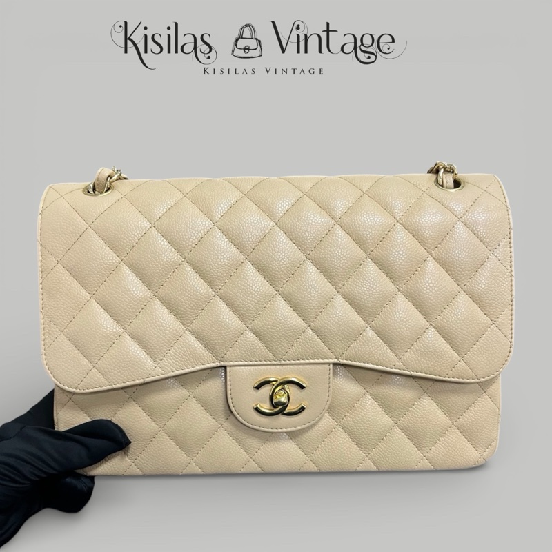 Chanel Caviar Jumbo奶茶色-0