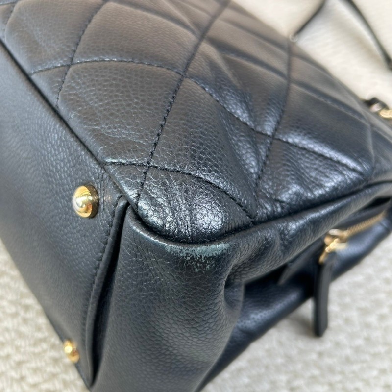 ZZZ Chanel香奈兒黑銀荔枝皮雙C大logo托特包 容量大 通勤休閒都能背 經典百搭款-11