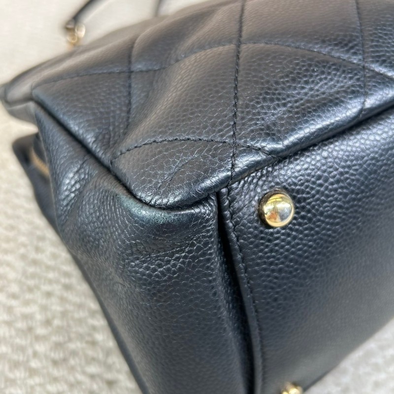 ZZZ Chanel香奈兒黑銀荔枝皮雙C大logo托特包 容量大 通勤休閒都能背 經典百搭款-16