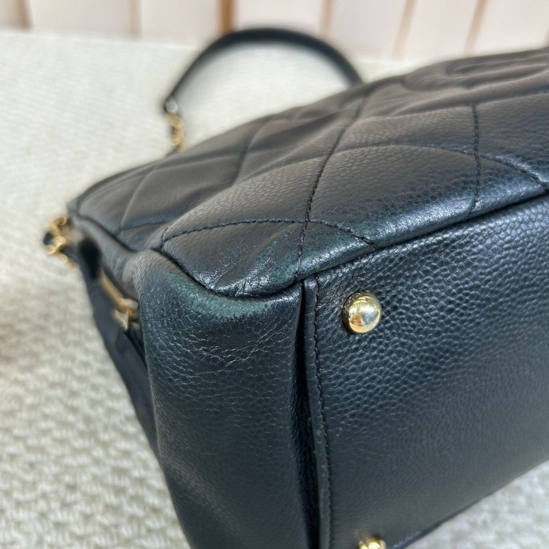 ZZZ Chanel香奈兒黑銀荔枝皮雙C大logo托特包 容量大 通勤休閒都能背 經典百搭款-18