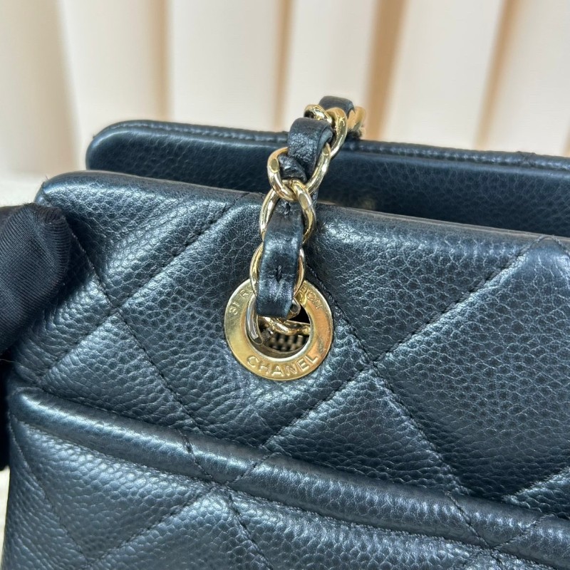 ZZZ Chanel香奈兒黑銀荔枝皮雙C大logo托特包 容量大 通勤休閒都能背 經典百搭款-22