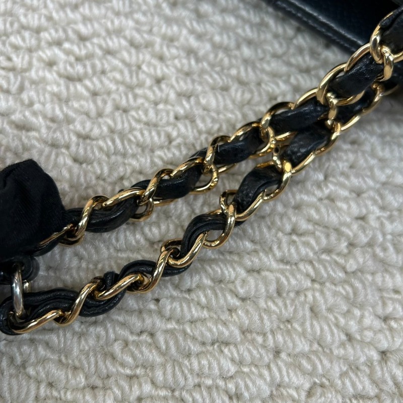 ZZZ Chanel香奈兒黑銀荔枝皮雙C大logo托特包 容量大 通勤休閒都能背 經典百搭款-25