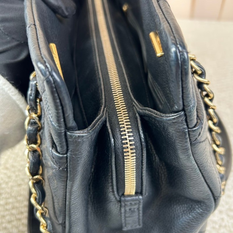 ZZZ Chanel香奈兒黑銀荔枝皮雙C大logo托特包 容量大 通勤休閒都能背 經典百搭款-26