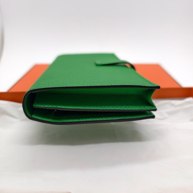 99%新 閑置未使用 HERMES愛馬仕 Bearn長款錢包 綠色金扣epsom皮-1
