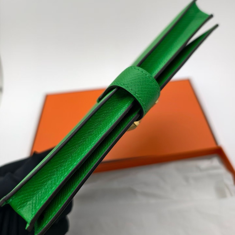 99%新 閑置未使用 HERMES愛馬仕 Bearn長款錢包 綠色金扣epsom皮-2