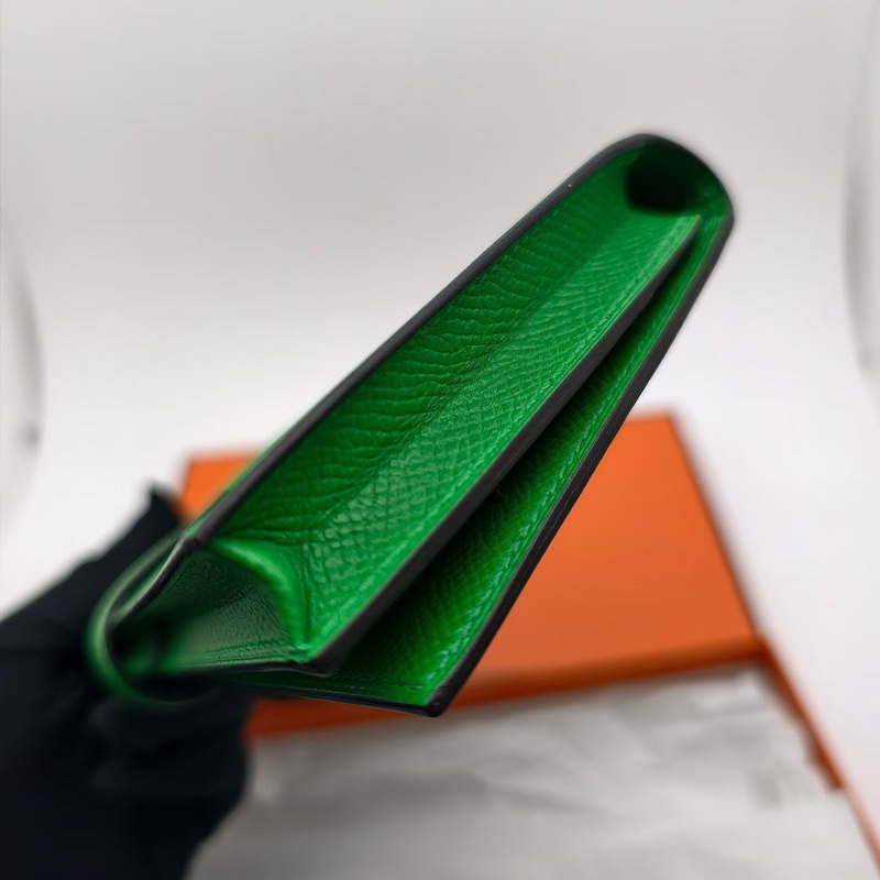 99%新 閑置未使用 HERMES愛馬仕 Bearn長款錢包 綠色金扣epsom皮-8