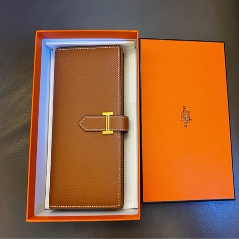 98%新 愛馬仕 Hermes Bearn金扣長款錢包棕色Epsom皮