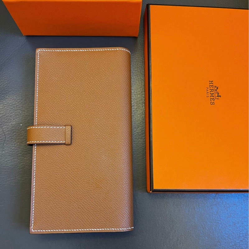 98%新 愛馬仕 Hermes Bearn金扣長款錢包棕色Epsom皮-1