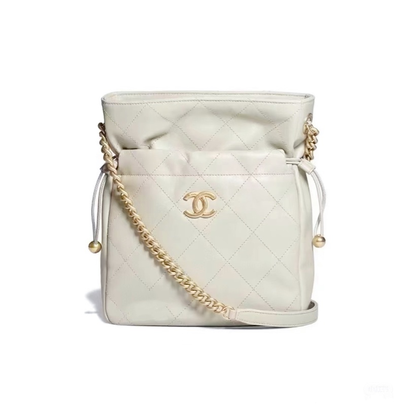 香奈兒 · 21秀款抽繩福袋金珠包晶片款金扣白色-0