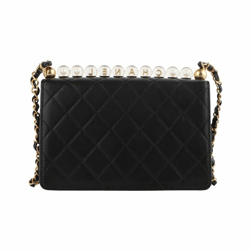 【包稅】CHANEL AS0585 壓克力珠飾翻蓋斜背包 中號 黑色 /-2