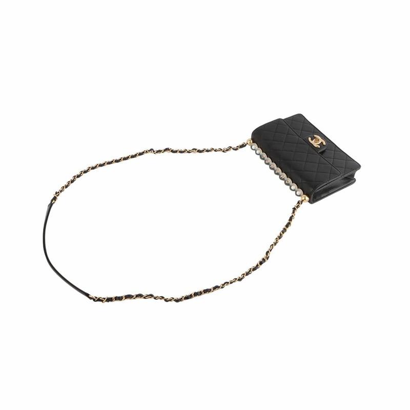 【包稅】CHANEL AS0585 壓克力珠飾翻蓋斜背包 中號 黑色 /-3