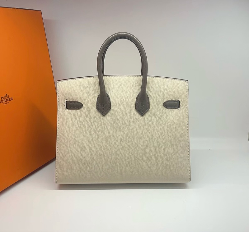 有購証 🩷✨ 愛馬仕Birkin 25奶昔白拼錫器灰馬蹄印E皮-1