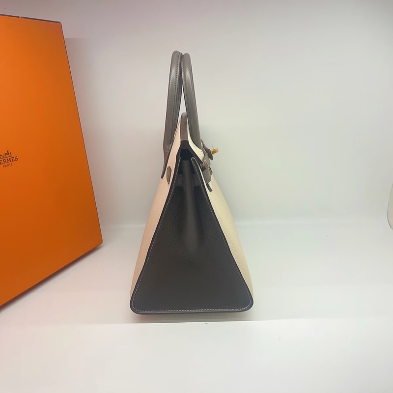 有購証 🩷✨ 愛馬仕Birkin 25奶昔白拼錫器灰馬蹄印E皮-3