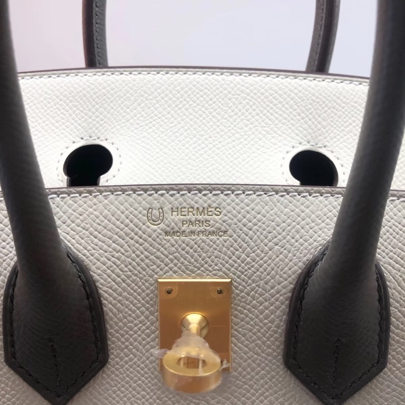 有購証 🩷✨ 愛馬仕Birkin 25奶昔白拼錫器灰馬蹄印E皮-4